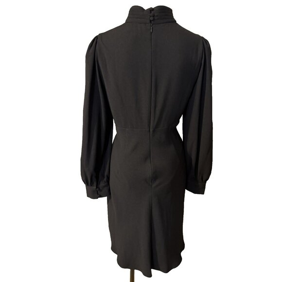 Adrianna Papell Dress 12 Black Mock Neck A Line Crepe Long Sleeve NEW - Picture 4 of 13